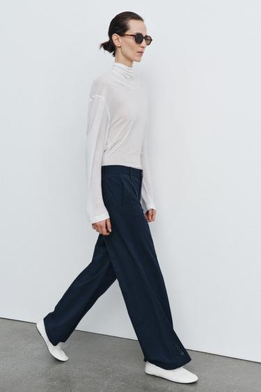 PANTALON À RAYURES ET BOUTONS AU BAS ZW COLLECTION - Bleu marine de Zara - Image 2