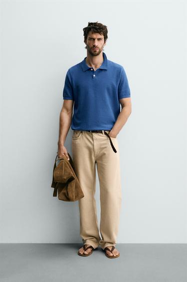 REGULAR FIT TEXTURED KNIT POLO SHIRT - Bluish by Zara
