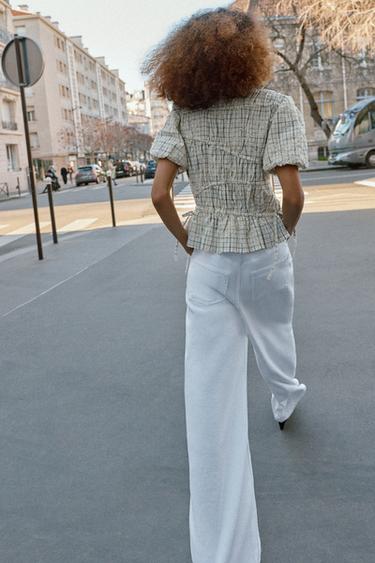 CHECK EMBROIDERED TOP WITH BOWS - Black / White by Zara - Image 4