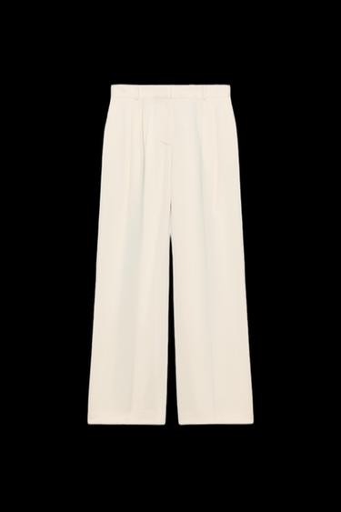 Zara PLEATED STRAIGHT LEG PANTS - Oyster-white
