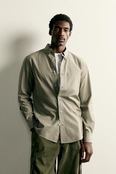 REGULAR FIT COTTON SHIRT - Khaki by Zara