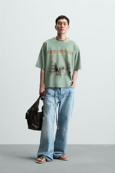 WASHED PRINT KNIT T-SHIRT - Light green by Zara - Image 0