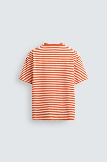 REGULAR FIT STRIPED JACQUARD T-SHIRT - white-orange by Zara - Image 7