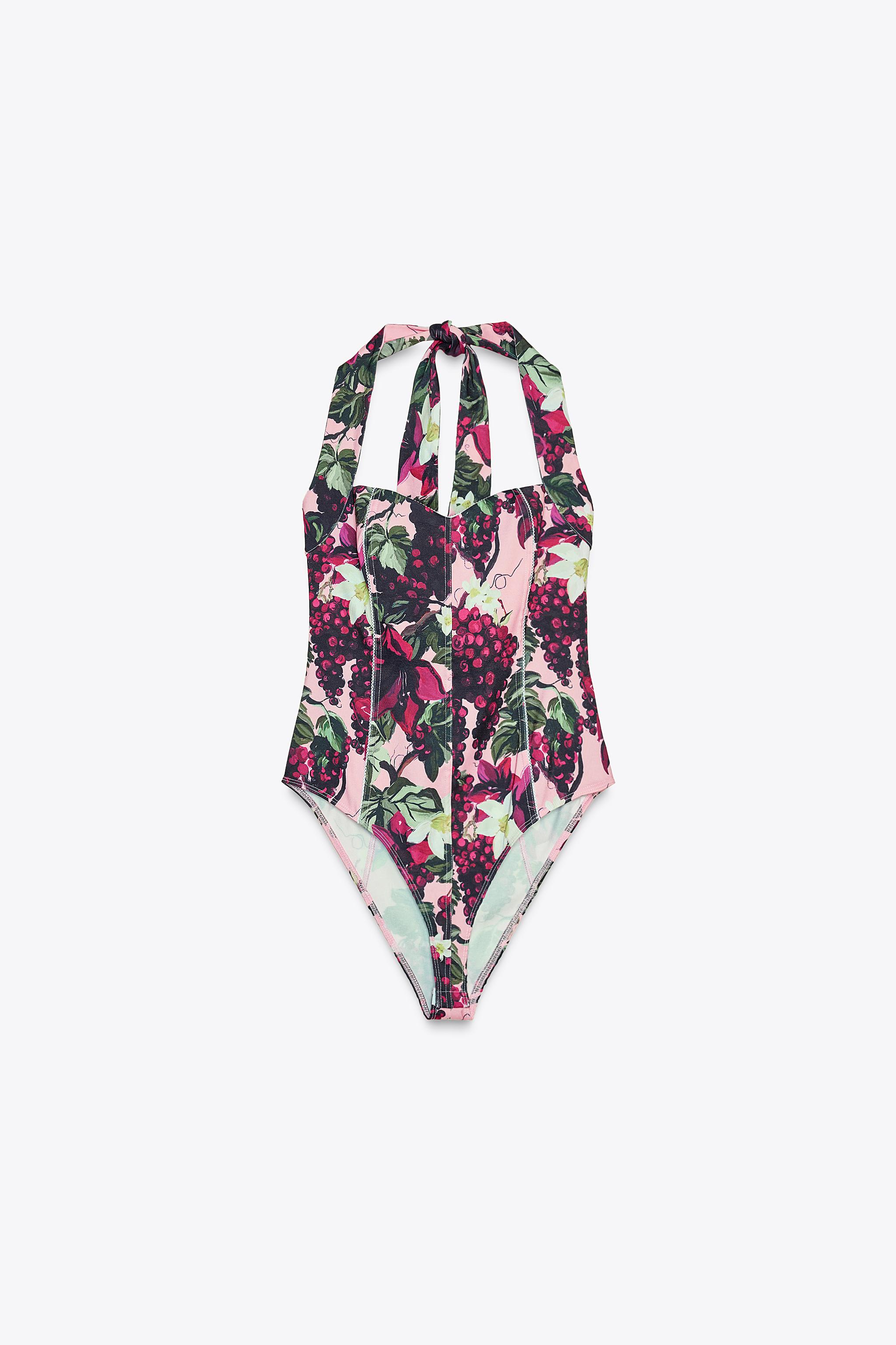 PRINTED HALTER BODYSUIT - Pinks | ZARA United States