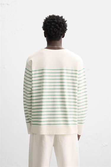 T-SHIRT EN JACQUARD À RAYURES - Blanc cassé de Zara - Image 2