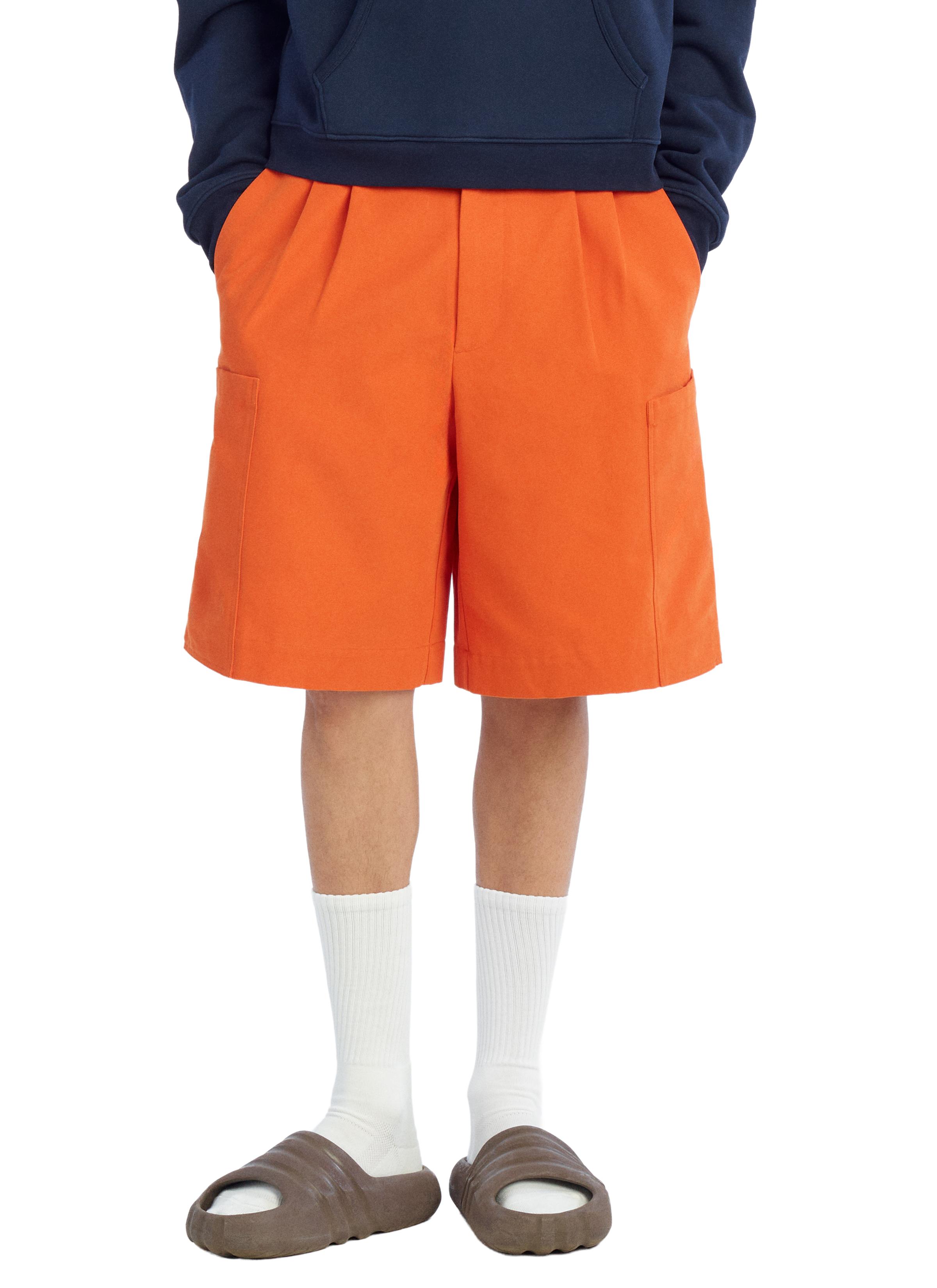 RELAXED FIT CARGO SHORTS WITH PLEATS — Orange