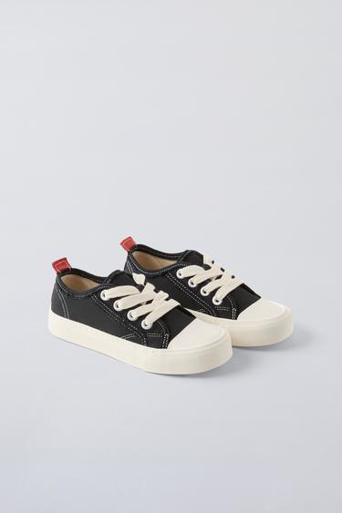 TÊNIS DE ALGODÃO DESFIADO - Preto da Zara