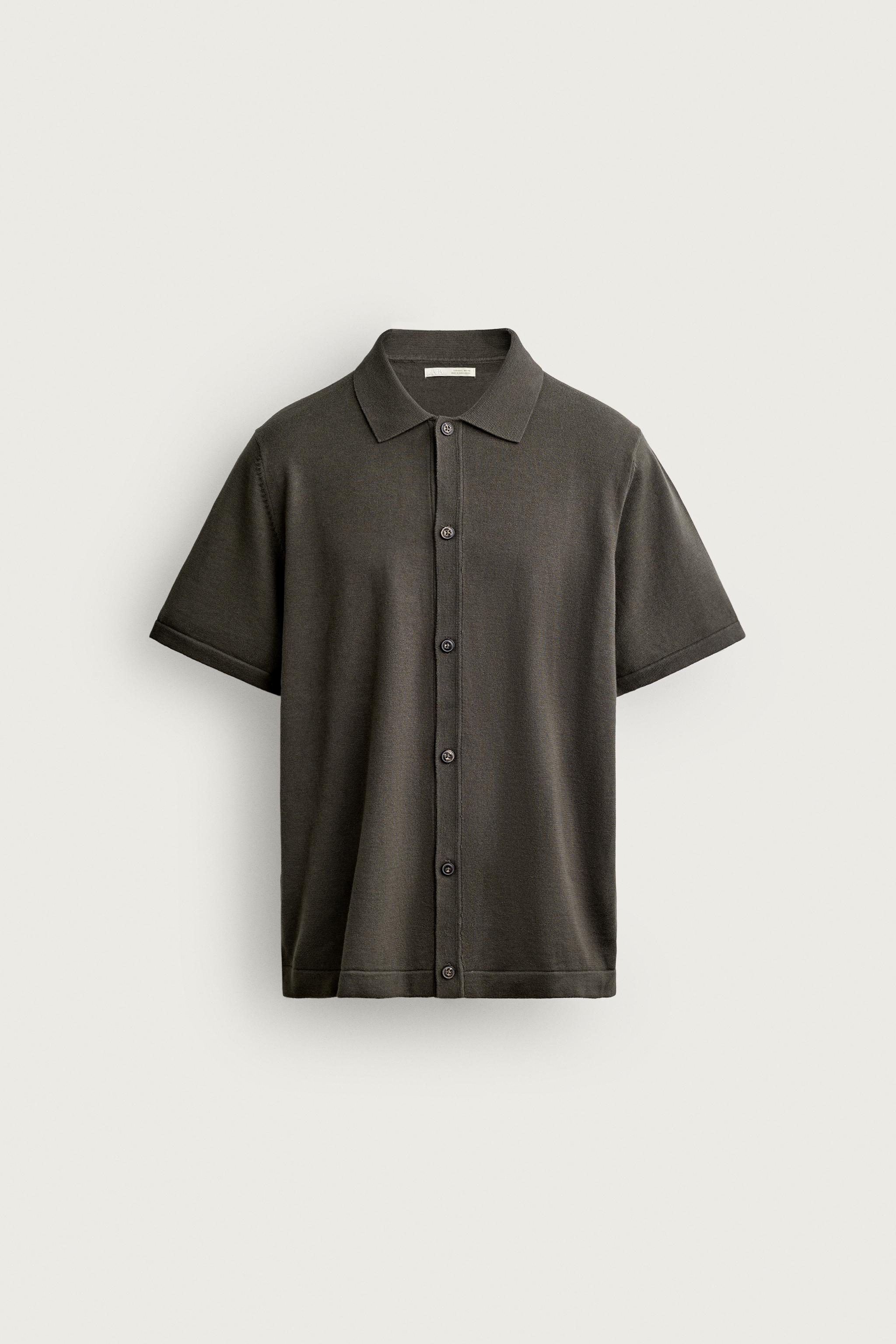 RELAXED FIT KNIT SHIRT — Gray green