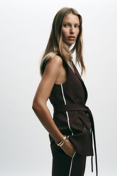 GILET LONG BANDE LATÉRALE - Marron de Zara - Image 2