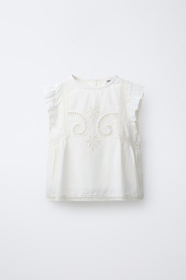EMBROIDERED LACE SHIRT - Ecru by Zara - Image 0