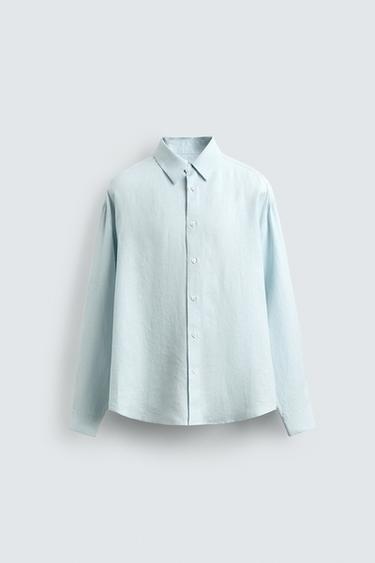 Zara 100% LINEN RELAXED FIT SHIRT - Sky blue