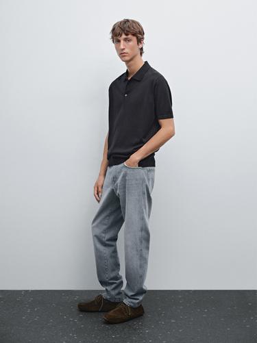 Zara Short sleeve wool blend knit polo shirt - Navy blue - Image 0