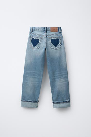JEAN DROIT À PIÈCES CŒURS - Bleu de Zara - Image 1