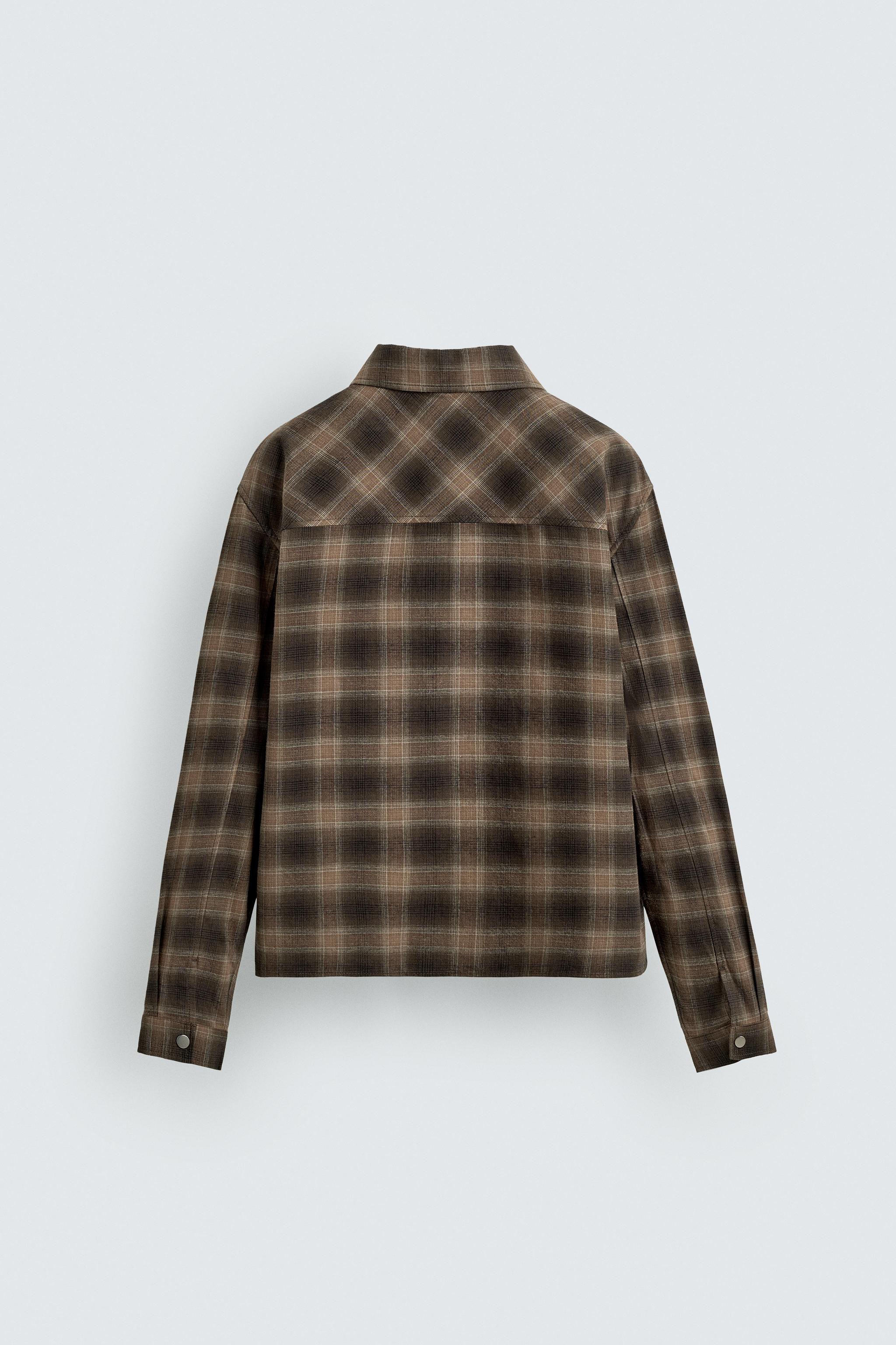 ジップアップチェック柄シャツジャケット - ブラウン | ZARA