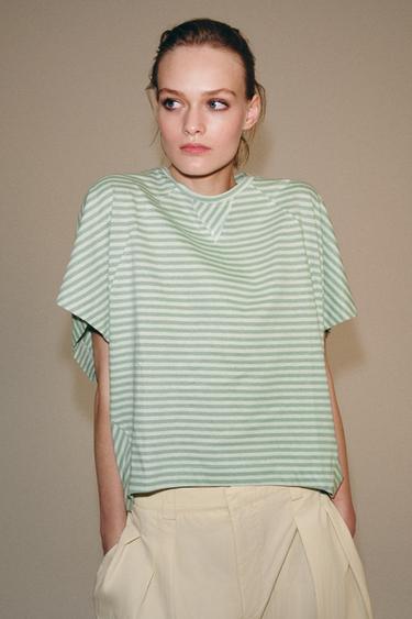 CAMISETA OVERSIZED RAYAS - Verdes de Zara
