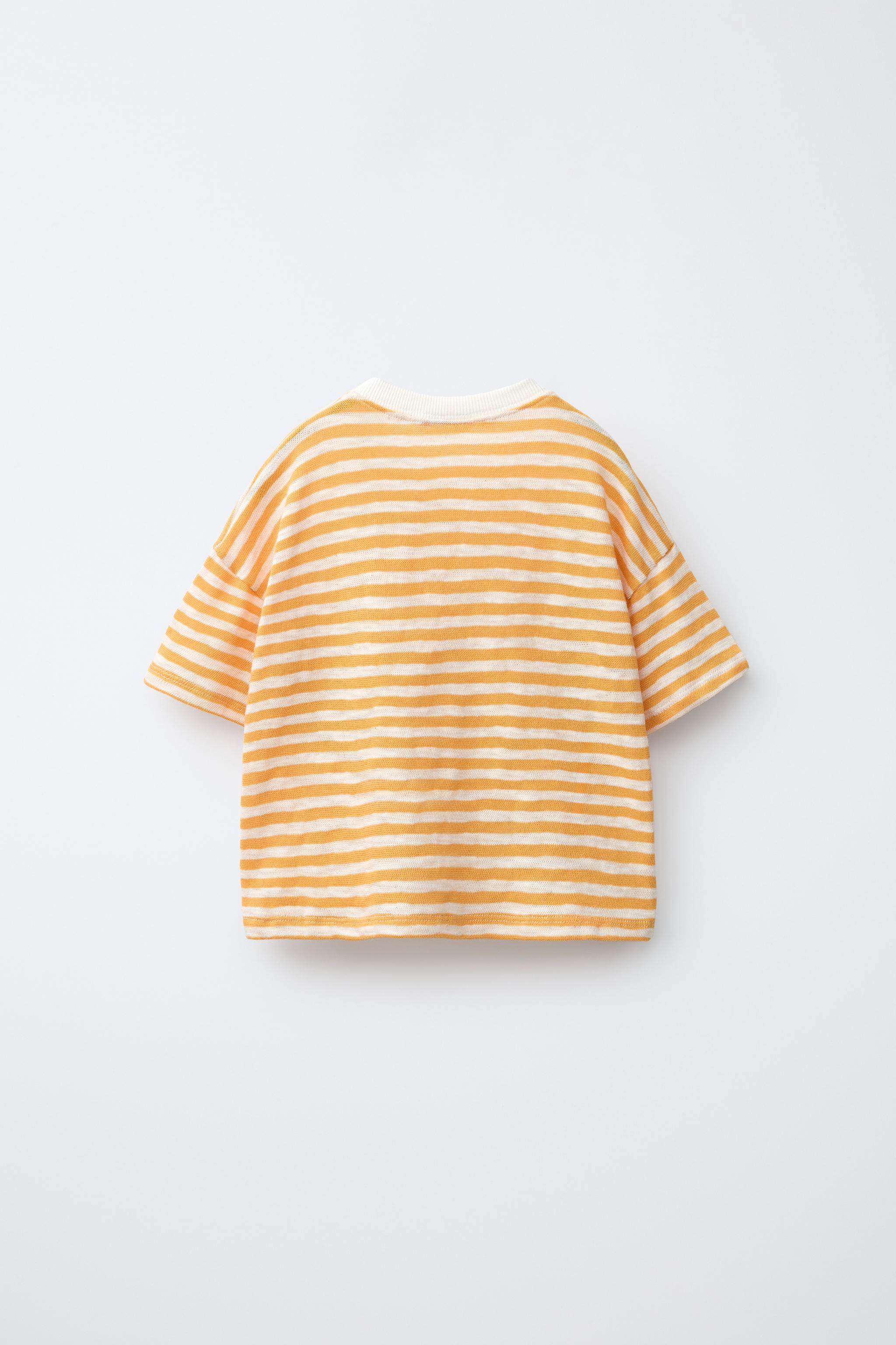 EMBROIDERED STRIPED T-SHIRT — Yellow