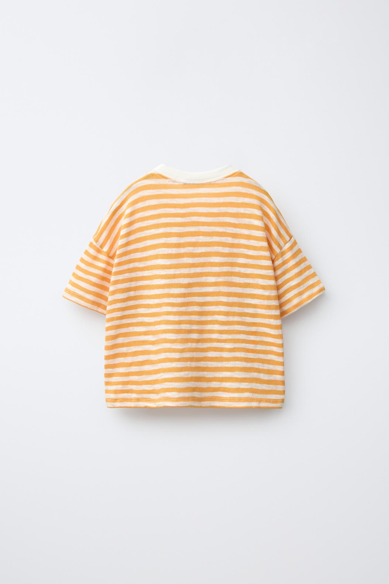 EMBROIDERED STRIPED T-SHIRT — Yellow