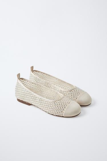 GLITTER BALLERINA SHOES WITH TOECAP - Ecru White by Zara - Image 1