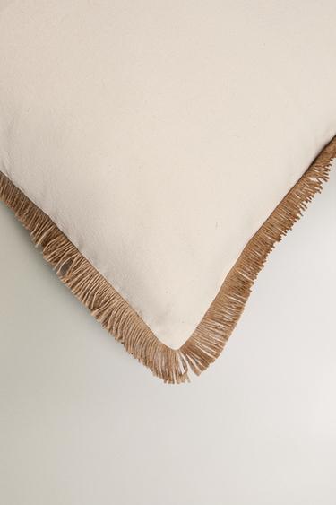 CUSHION COVER WITH JUTE FRINGING - Light beige by Zara - Image 1
