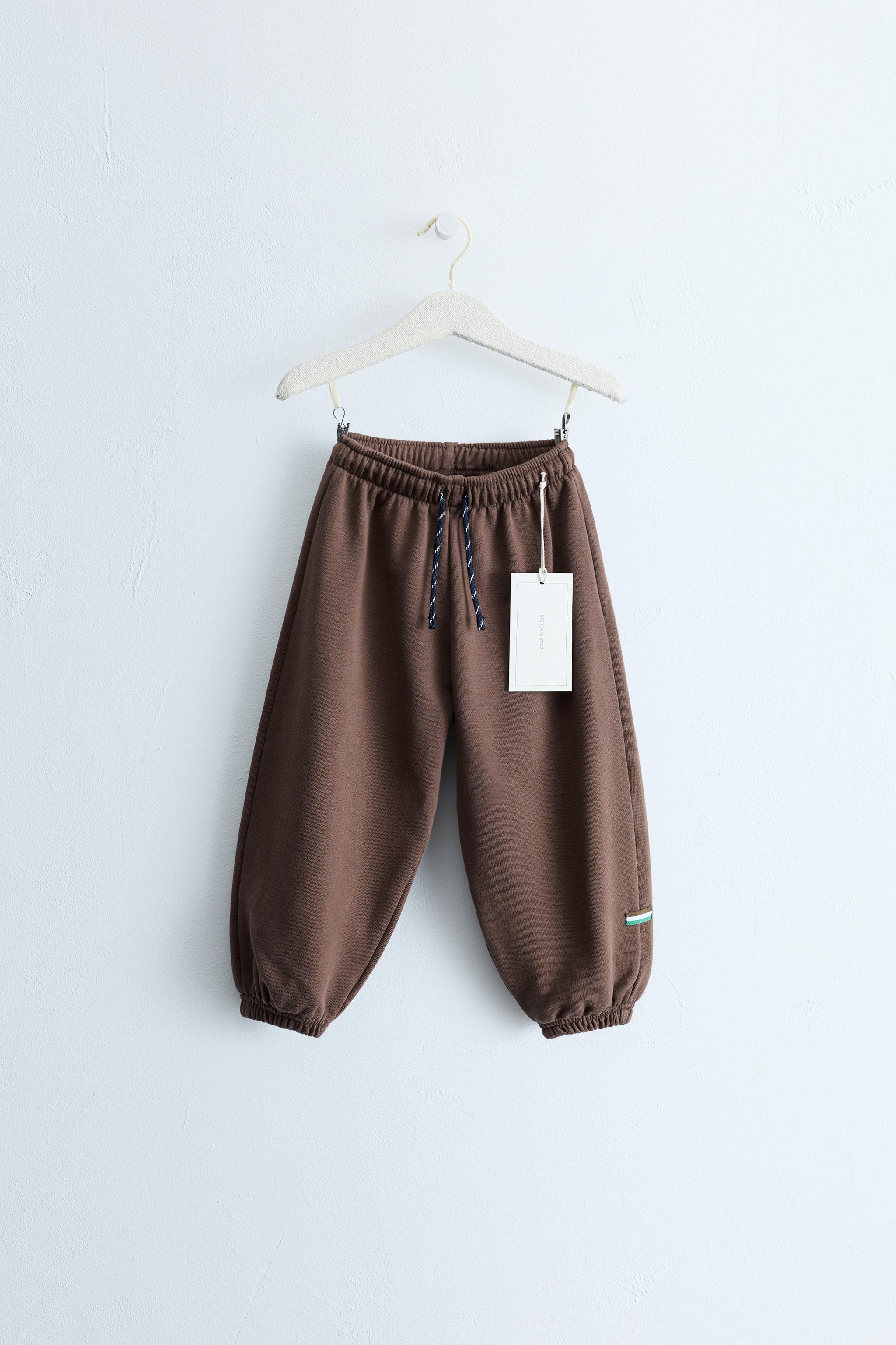 ZARA TIMELESS - LABEL DETAIL FLEECE JOGGERS — Brown