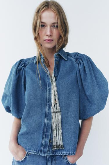 ZW COLLECTION DENIM BLOUSE - Blue by Zara