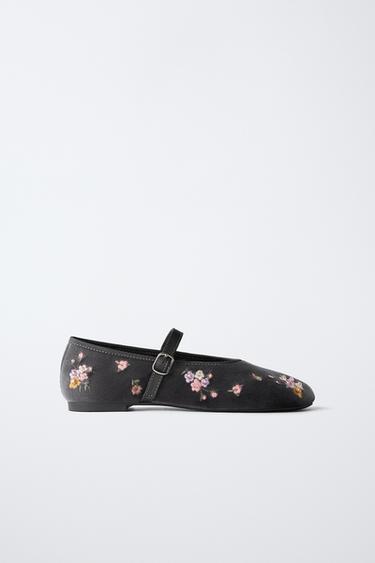 БАЛЕТКИ З ВИШИВКОЮ КВІТАМИ - Сірий Zara - Зображення 0