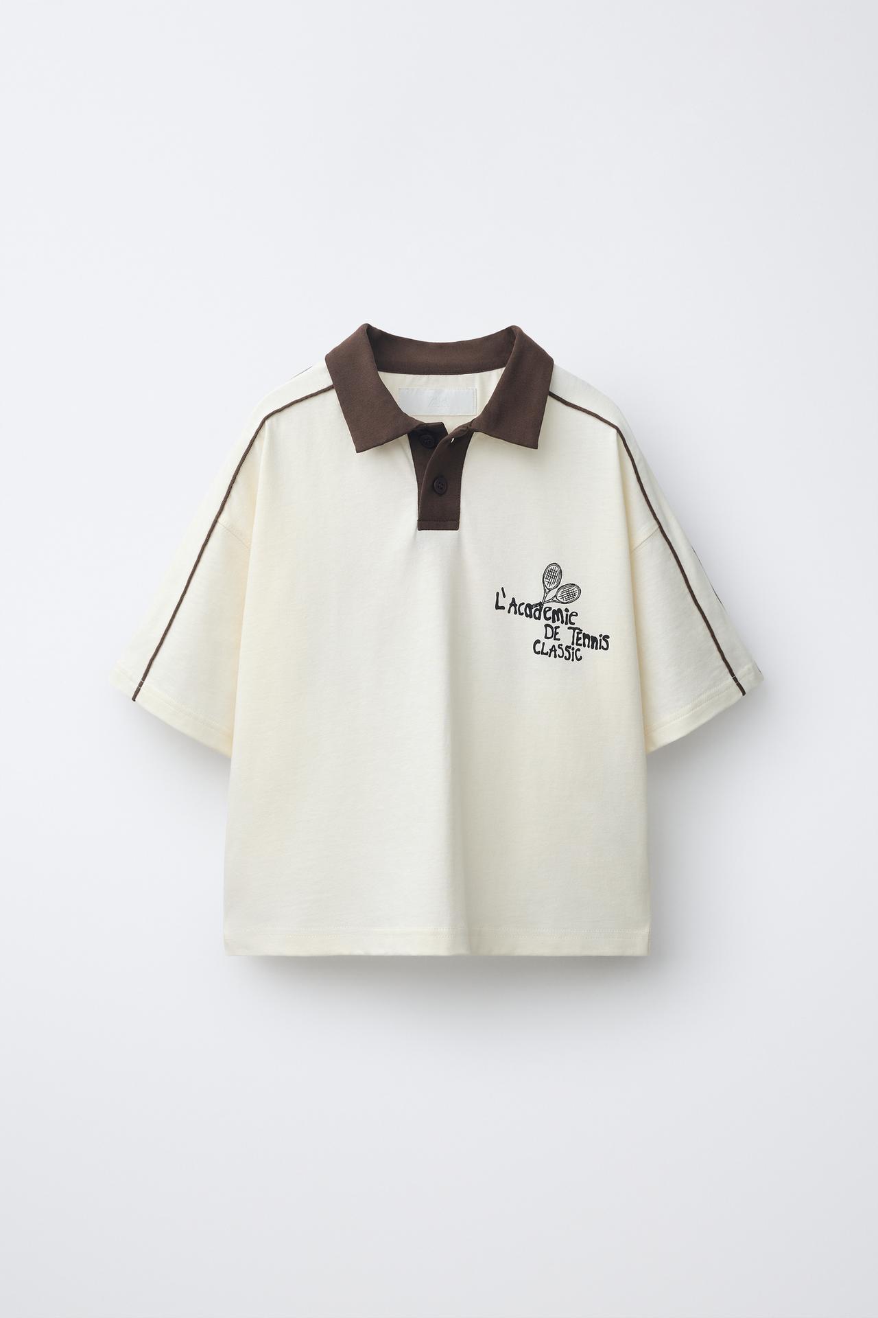 TENNIS PRINT POLO SHIRT — Oyster-white