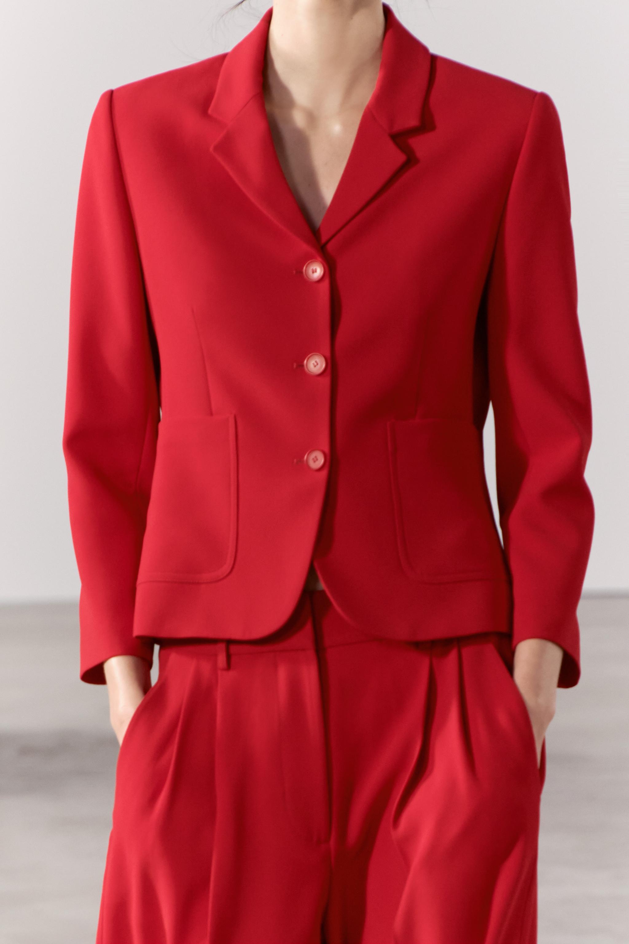 Bright red blazer womens sale