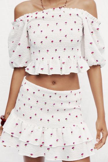 FLORAL PRINT MINI SKIRT - Pink / White by Zara
