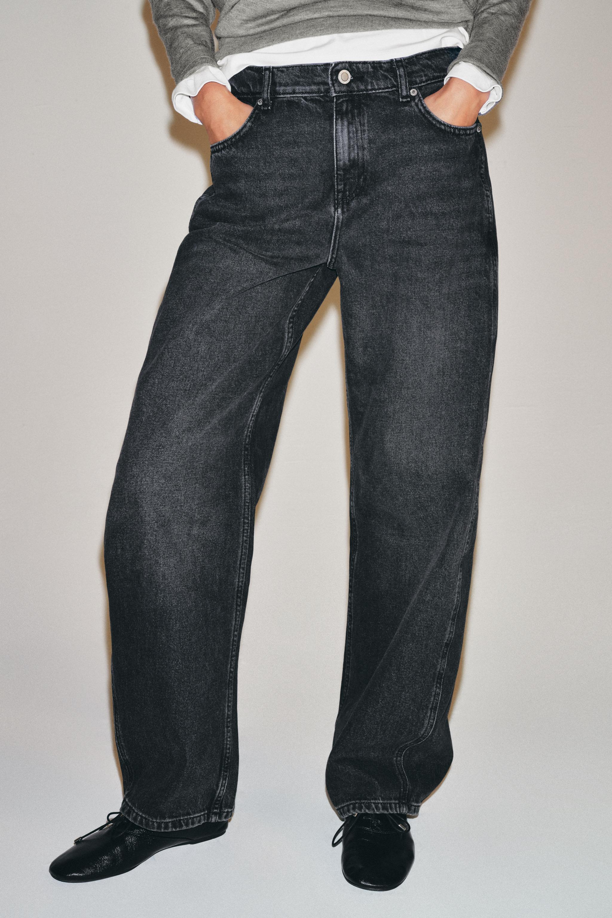 ZW COLLECTION CURVED STRAIGHT MID-RISE JEANS — Black