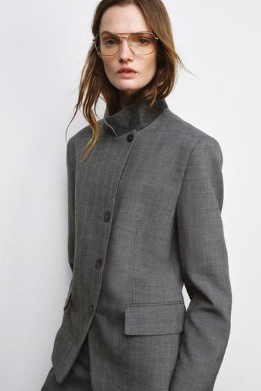 Zara TAILORED PLAID BLAZER ZW COLLECTION - Mid-gray
