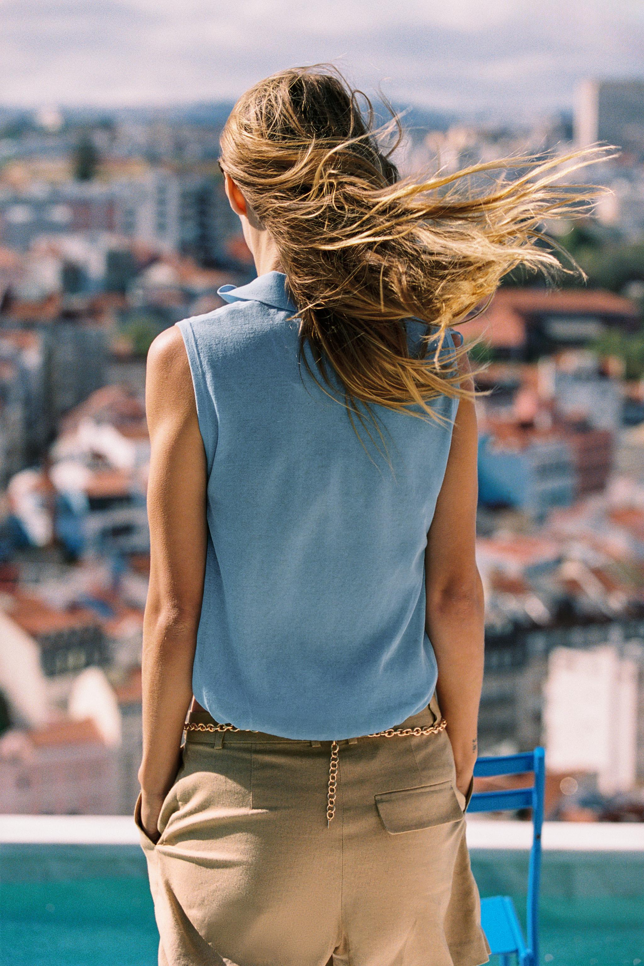KNIT POLO TOP - Light blue | ZARA United States