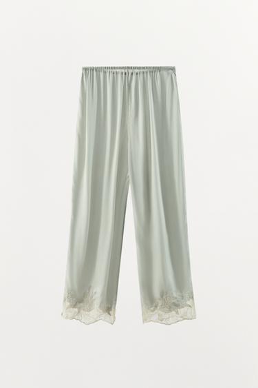 PANTALON SATINÉ DENTELLE BRODERIES - Verdâtre de Zara - Image 5