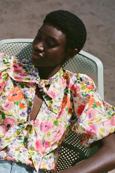 FLORAL PRINT SHIRT WITH BOWS - Multicoloured by Zara