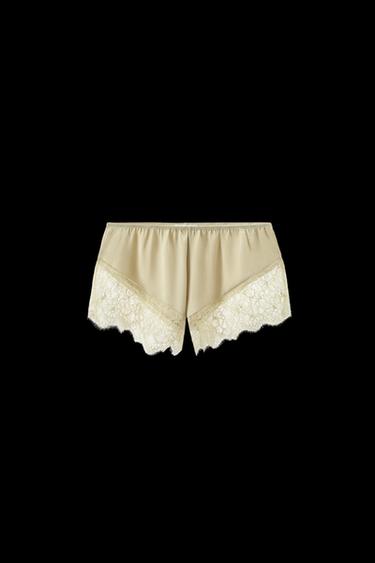 SHORTS IN SATINOPTIK MIT SPITZE – LIMITED EDITION - Vanille von Zara