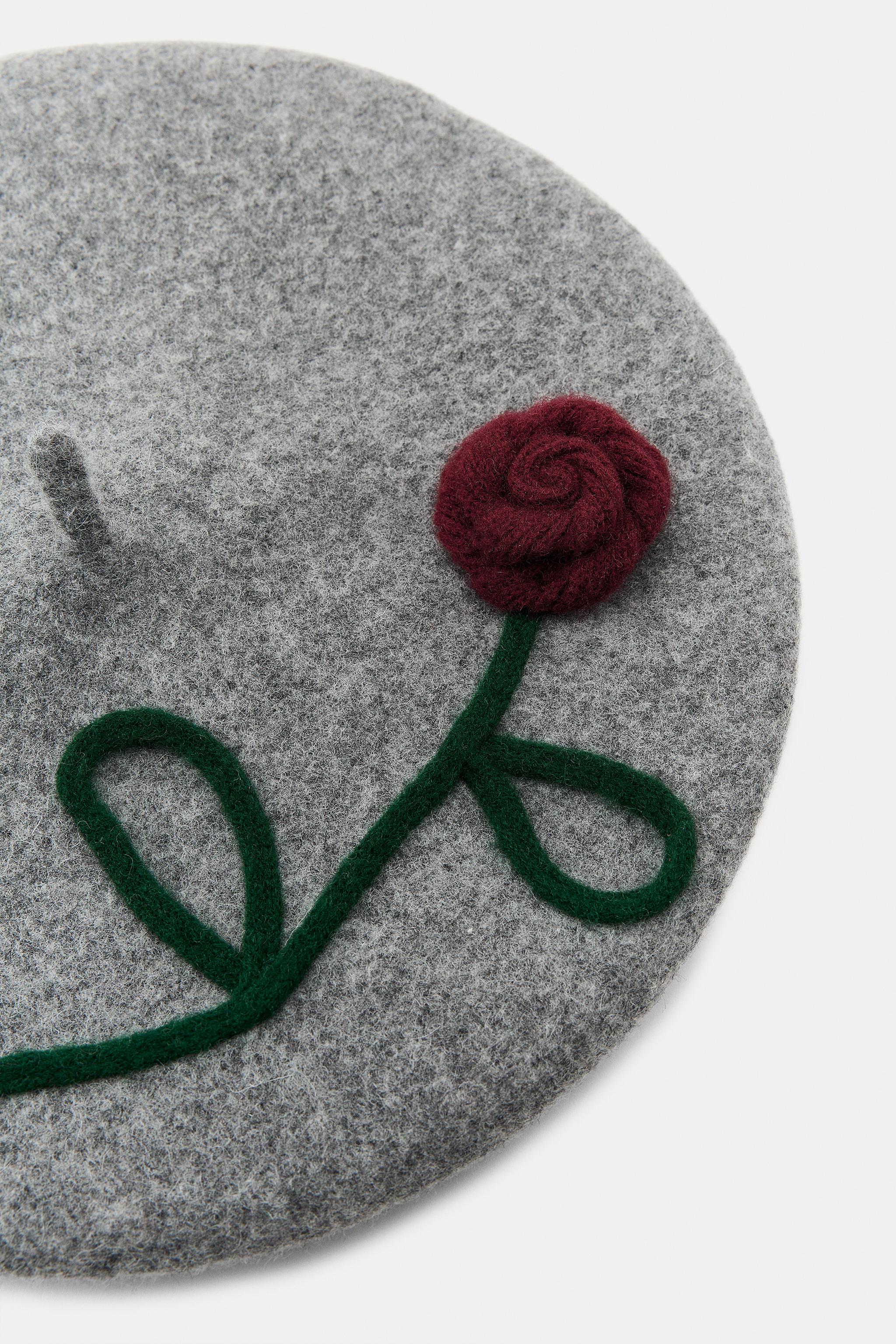 100% WOOL BERET WITH FLOWER