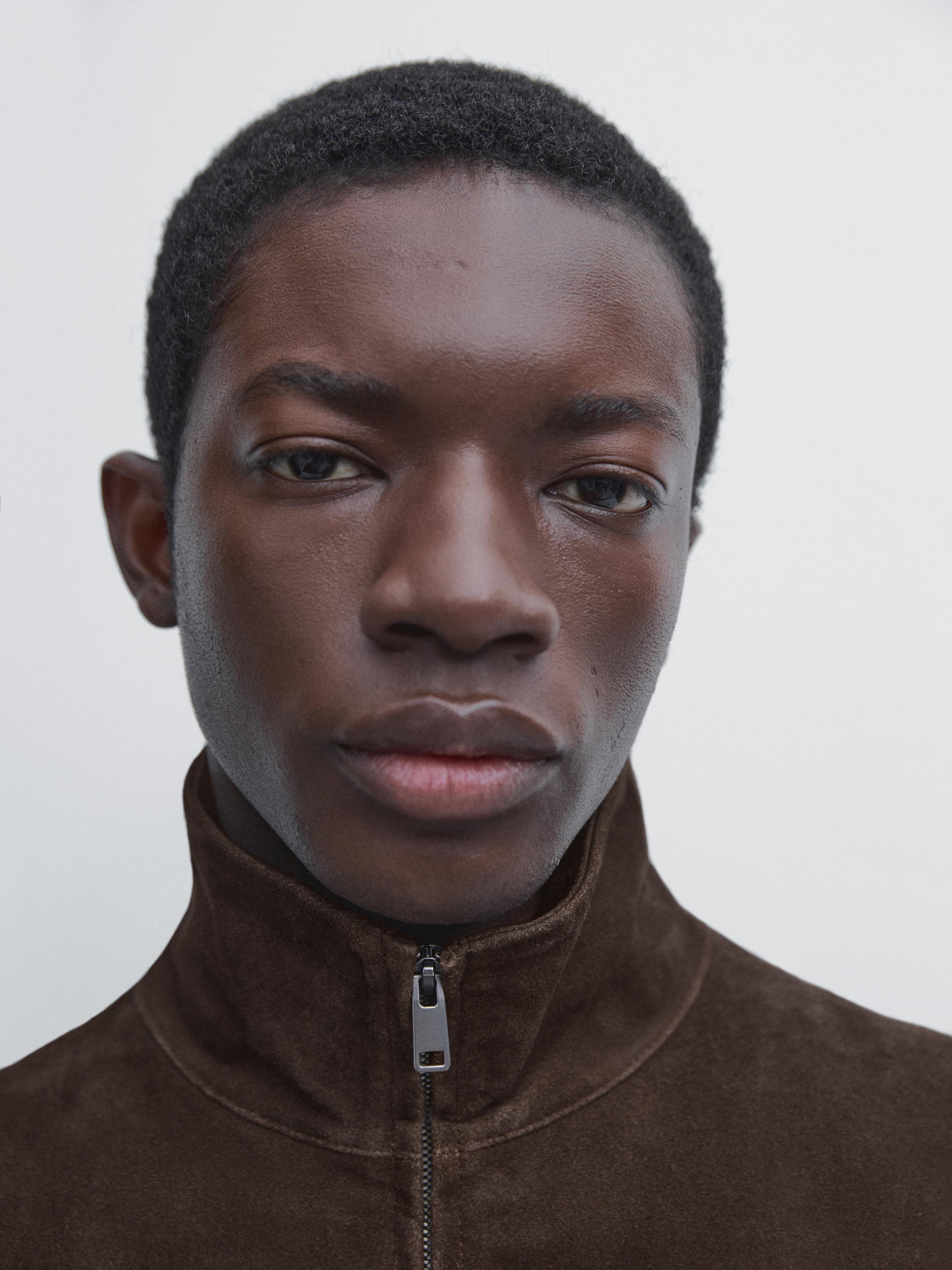 Blouson en cuir effet daim