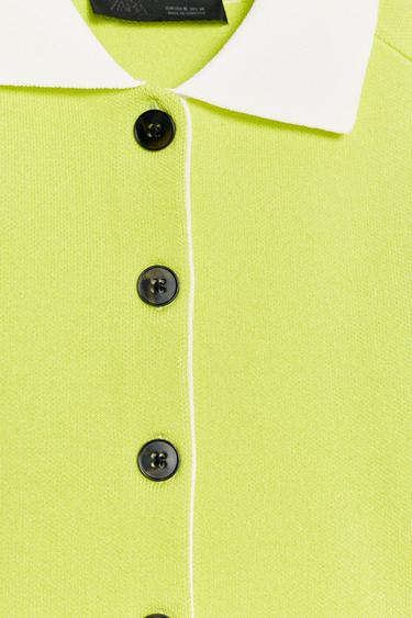 GILET POLO EN MAILLE À RAYURES - Vert lime fluo de Zara - Image 6