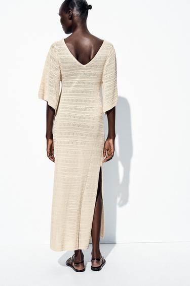 ROBE LONGUE EN MAILLE POINTELLE - Beige de Zara - Image 5