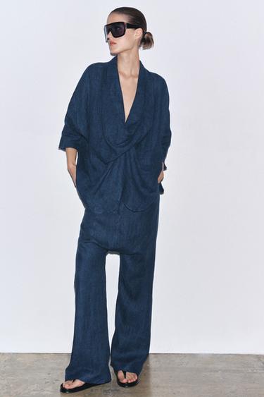 ZW COLLECTION LIMITED EDITION 100% LINEN BAGGY TROUSERS - Indigo by Zara