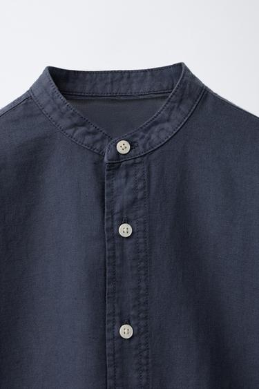CHEMISE COL MAO AVEC LIN ET COTON - Bleu marine de Zara - Image 3
