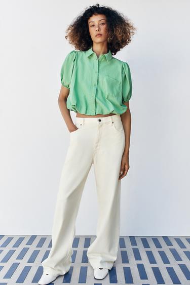 CAMISA CUADRO VICHY - Verde de Zara