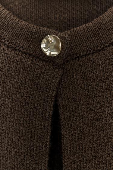 FRINGED KNIT CARDIGAN WITH BUTTON - Brown by Zara - Image 8