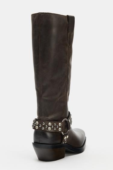 FLAT LEATHER BOOTS WITH APPLIQUÉS - Brown by Zara - Image 5