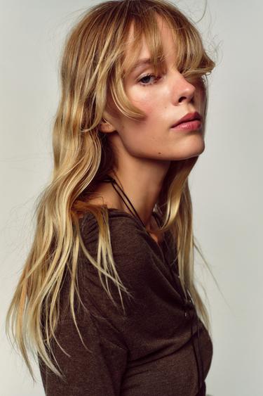 DRAPED SURPLICE NECKLINE TOP - brown vigore by Zara - Image 2