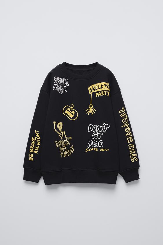 SKULL AND SKELETON PRINT SWEATSHIRT Black ZARA United States