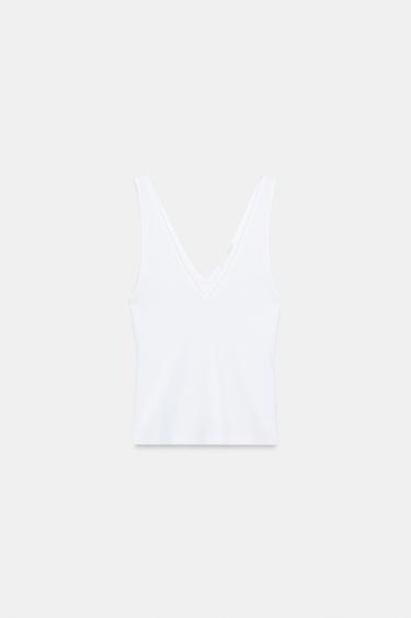 TOP COL EN V CÔTELÉ - Blanc de Zara - Image 2