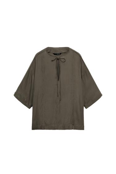 بلوزة منسدلة بأربطة ZW COLLECTION - رمادي الخاص بـ Zara