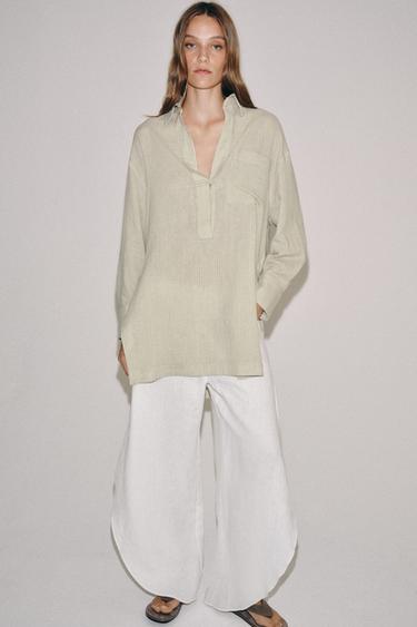 CHEMISE ASYMÉTRIQUE À RAYURES ZW COLLECTION - Vert de Zara - Image 4