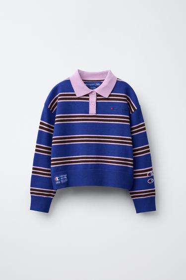 Zara CHAMPION ® X ZARA EMBROIDERED STRIPED KNIT SWEATER - Blues - Image 0
